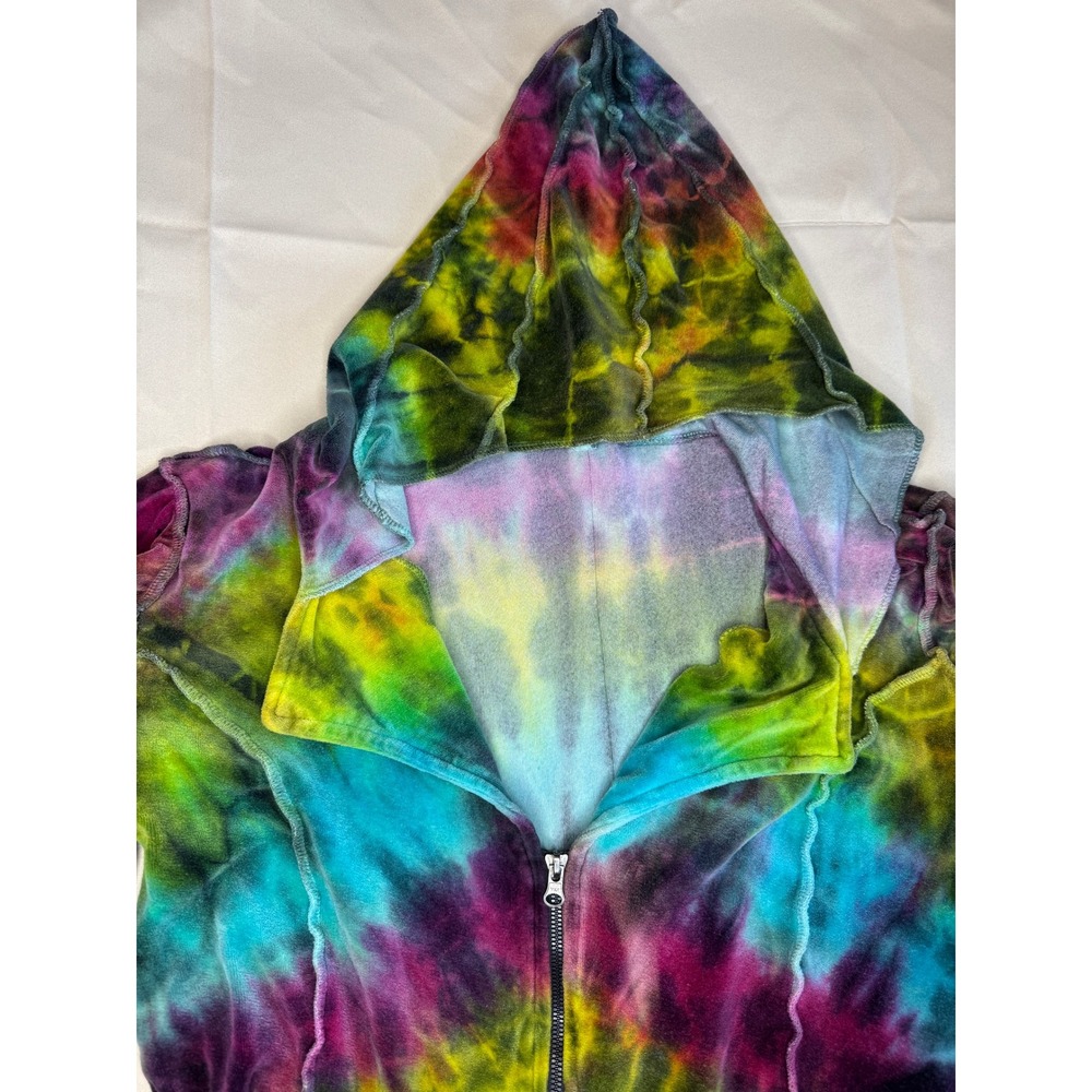 Tie Dye Zip Hoodie Jacket Hippie Festival Grunge Fairycore Y2K Layering Hoodie-S - Picture 4 of 9
